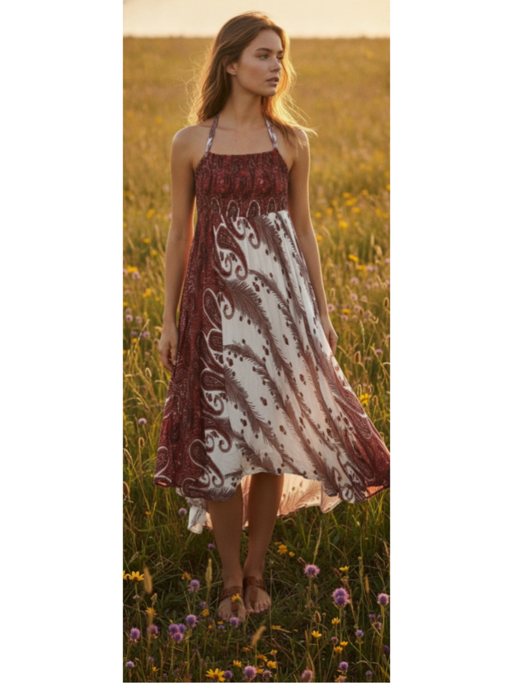 Ingkarat Women's Festher Print Convertible Halter Maxi Dress/Skirt OS